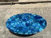 Oval Blue Agate Coffee Table Top, Agate Stone Center Table Top, Home Decor