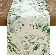 GEEORY Greenery Eucalyptus Spring Table Runner 72 Inch, Summer Farmhouse Rustic Holiday Kitchen Dining Table Decoration for Indoor Outdoor Dinner Party Décor GT022