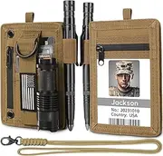 LIUGX Tactical ID Card Holder, 900D Nylon, Hook & Loop Patch Badge Holder, Waterproof Zipper Pocket, Neck Lanyard Key Ring and Credit Card Organizer, RFID Blocking