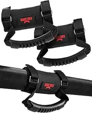 Badass Moto Roll Bar Grab Handles SXS, ATV, & UTV Grab Handles Grips for 1.5 to 2" Rollbar - Black & Red Hand Grip Grabs with Stainless Steel Buckles for Honda, Teryx, Can-Am, Polaris, Quad - 2 Pack