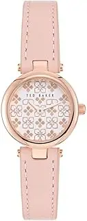 [TED BAKER] Women's Jolyye Rose Gold-Tone Case, Silver Dial, Nude Leather Strap BKPJLF406 Dress Watch, White/Rose Gold, 24mm