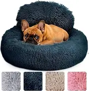 Dsocool Calming Dog Bed - Donut Dog Beds for Small, Medium, Large Dogs, Washable Round Dog Bed- Fluffy Plush Faux Fur Pet Bed, Anti-Anxiety Puppy Bed, 90cm Fits Up to 45kg Pets (Dark Gray, S-60CM)