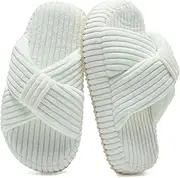 [IceUnicorn] Girls Slippers Kids Cute Corduroy Bow Crossbands Slide Slipper Toddler Memory Foam Open Toe House Shoes for Indoor & Outdoor