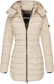 [Generic] Women's Quilted Puffer Jacket Medium to Long Hooded Down Coat Lightweight Stylish Winter Warm Clothing