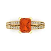 2.45Ct Emerald Cut Red Gemstone Solid Gold Engagement Promise Statement Ring