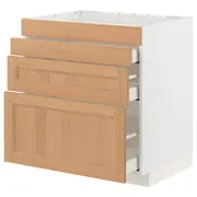 METOD / MAXIMERA base cab f hob/4 fronts/3 drawers, white/Vedhamn oak, 80x60x80 cm