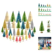 38Pcs Multicolor Mini Sisal Trees Bottle Brush Trees Mini Pine Tree with Wood...