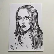 Sexy Vampire Femme Fatale Pop Surrealism Original Art drawing By Frank Forte