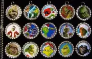 15 The Grinch Silver Flat Bottle Cap Necklaces Set 2