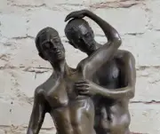 Bronze Sculpture Two Buff Nude Men Art Museum Quality Artwork Signed Decor
