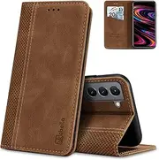 [AKABEILA] Case for Samsung Galaxy S21 FE Mobile Phone Case PU Leather Protective Flip Wallet Case with [Card Slot] [Stand Function] [Magnetic], Light Brown