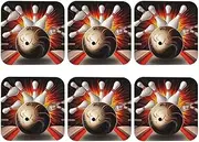 Square Coasters for Drinks Set of 6, PU Leather Coasters for Kinds of Cups, Vintage Sport Bowling Ball Drink Coasters for Coffee Table, 4" Cup Coaster for Tabletop Protection Drinking Cup Mat
