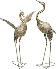 TERESA'S COLLECTIONS 2Pcs 33.5/39inch Large Garden Ornaments, Metal Crane Bird Garden Statues Decor, Garden Art Sculpture Standing Indoor Outdoor for Backyard Porch Home Patio Lawn Decorations