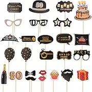 WHAMVOX 50th Birthday Photograph Props Photo Booth Accessories Party Decoration Supplies