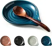 Cormomu Spoon Holder, Ceramic Spoon Rest for Kitchen Counter Farmhouse Cooking, Large Utensil Rest for Spoons, Ladles, Tongs, Spatula, 5 Inches (Blue)