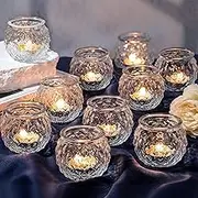 DARJEN Clear Votive Candle Holders Set of 24- Round Glass Candle Holders Bulk for Tea Light Candle, Diamond Texture Candle Votives for Wedding Centerpiece, Living Room & Home Table Decor