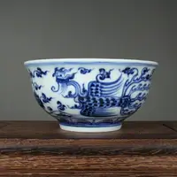 在飛比找樂天市場購物網優惠-明宣德青花茶杯手繪鳳紋茶碗景德鎮古董古玩陶瓷器仿古老貨收藏品