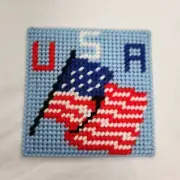 USA Flag Plastic Canvas Drink Coaster Handmade