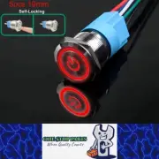 5 x 19mm Metal Push Button Switch Red LED 12V-24V Pre-Wired Self-Locking Switch