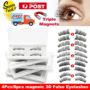 3D Triple Magnetic False Eyelashes No Glue Handmade Natural Extension Eye Lashes