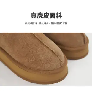 FM SHOES 真牛皮厚底民族風+5°C保暖雪靴拖鞋 黑