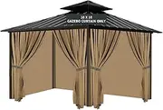 Outdoor Gazebo Curtains, 4-Panel Waterproof Sidewall Set (Khaki, 12x12)