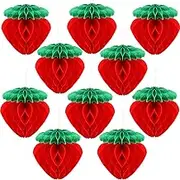 10 Pcs Strawberry Honeycomb Balls Strawberry Birthday Decorations Favors Fruit Theme Table Centerpieces Tissue Paper Honeycomb Tabletop Hanging Decors Strawberry Party Supplies