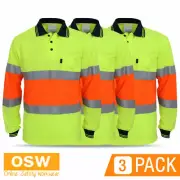 3 x Hi Vis Day Night Long SLEEVE Bio Motion QLD Traffic Controller Polo Shirts