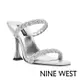 NINE WEST ZIPPY5水鑽方頭高跟涼鞋-銀色