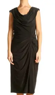 NWT black Tadashi Shoji Ruched Cowl Neck Matte Jersey Dress Size Medium Sheath