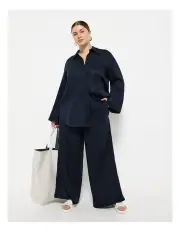 [Commonry] Flat Front Linen Pant in Navy