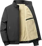 [Qolkmuiy-GJ] Men's Business Casual ThickenTop Jacket Stand Collar Sherpa Lined Jackets Warm Winter Padded Bomber Outerwear