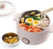 Electric Hot Pot Steamer 1.5L Portable Skillet Nonstick Coating Dual Power Control Multi-Function Cooker