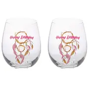 2PK Tallulah Bevel Stemless Wine Glass Drinkware Dreamcatcher Happy Birthday