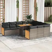 vidaXL 11 Piece Garden Sofa Set with Cushions Grey Poly Rattan Acacia