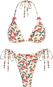 [seamoly] Tie Side Floral Smocked Shirred Triangle Bikini Set