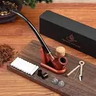 Tobacco Pipe Churchwarden Rosewood Smoking Pipe Stand 3-in-1 Scraper & Filters