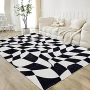 USTIDE Large Size Black and White Checkered Rug Indoor Area Rug Fluffy Rug for Girls Room Cute Washable Rugs for Bedroom Living Room Nursery Room Teen Dorm, 120x180cm