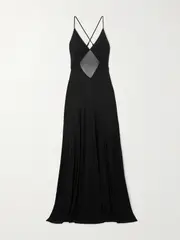 [STAUD] STAUD - Fleur Mesh-trimmed Jersey Maxi Dress - Black - x small x small Black