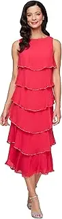 [S.L. Fashions] Women's Tiered Midi Wedding Guest, Mother of The Bride Dress with Bead Embellishment (Petite and Regular Sizes)