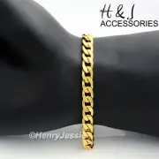 8.5"MEN WOMEN Stainless Steel 7mm Gold Plated Cuban Curb Link Chain Bracelet