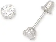 [JewelryWeb] 14ct White Gold 4mm Teen Round CZ Cubic Zirconia Simulated Diamond Screw Back Earrings