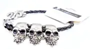 Halloween Skull Bracelet,Silver Metal Skulls,Toggle Closure,Twisted Cord