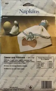 Wonder Art Geese & Ribbons Napkins 9051 13"x13" ~4 napkins stamped with design
