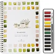 Watercolour Workbook for Beginner - Includes 12 Colors Paint & Brush, Beginner-Friendly Painting Kit, Water Color Book for Kids Adults Teens, Art Crafts Painting Supplies (G)