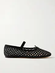 [Loeffler Randall] Loeffler Randall - Leonie Grosgrain-trimmed Raffia Mary Jane Ballet Flats - Black - US7 US 7 Black