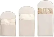 [dulelezhonglele] Space Saving Hanging Garment Bag with Self Compression Zipper, Dust Cover Clothes Bags for Down Coat, Space Saver Closet Organizers, Vacuum Seal Storage Bags for Coats Blankets (Beige, 3 PCS, S, M, L)