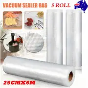 5 Roll VACUUM FOOD SEALER BAGS SAVER SEAL ROLLS STORAGE COMMERCIAL HEAT GRADE 25CMX6M