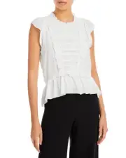 Aqua Women's Lace Inset Ruffled Flutter Sleeve Pullover Top Shirt B4HP