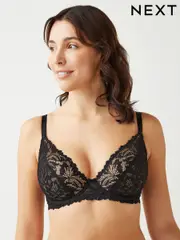 Black DD+ Non Pad Plunge A-E Lace Ultimate Comfort Bra (A77034) | $38